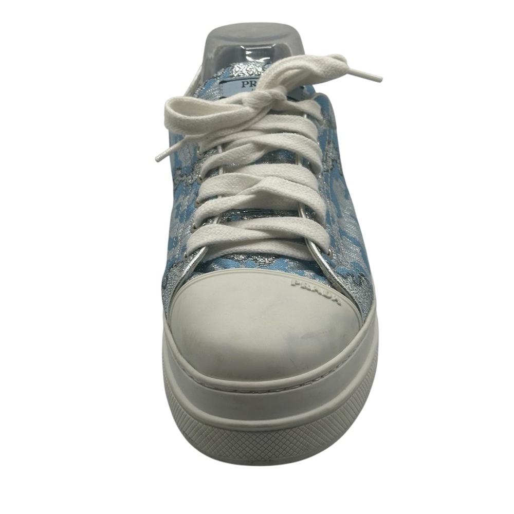 Prada 39 Platform Sneaker Metallic Jacquard Fabric Double Sole Amputee Left Only - Picture 4 of 12